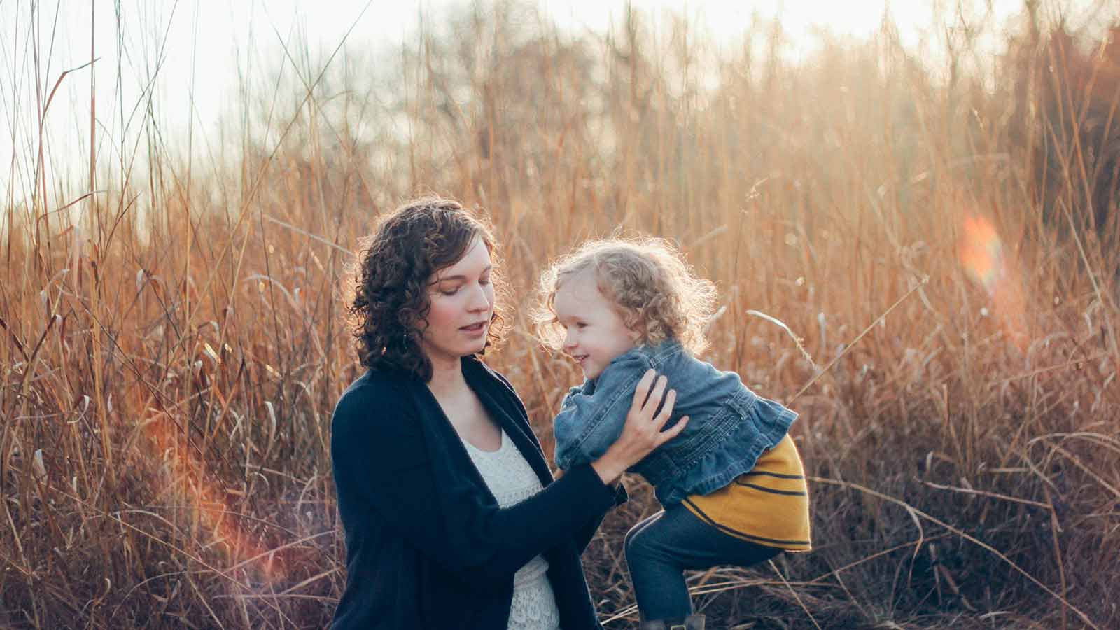Mother and child in wheat field